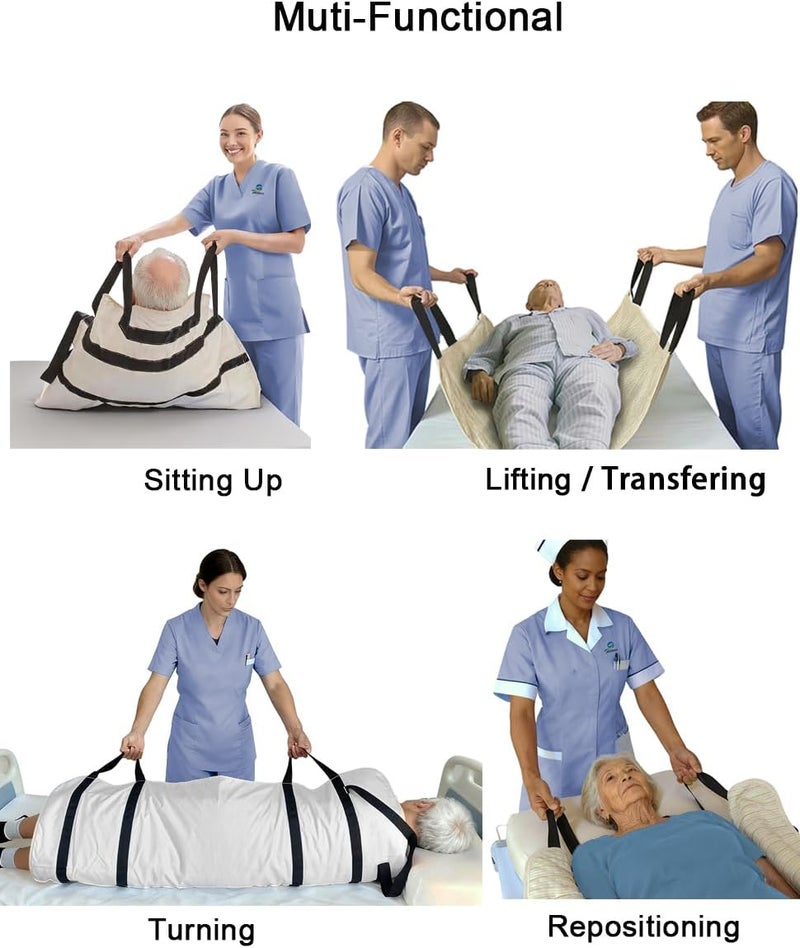 Telison Transfer & Positioning Bed Pad with Handles - 100% Cotton, Breathable, Waterproof, Durable | Prevents Bed Sores, Ideal for Patient Repositioning, 39.4”x47.2” - Image 2